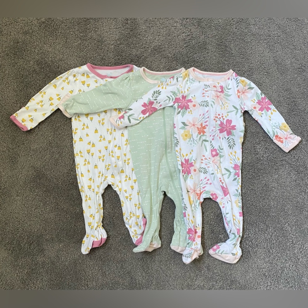 cloud island Pink, Green, Yellow Floral and Patterned Footed Pajama Set